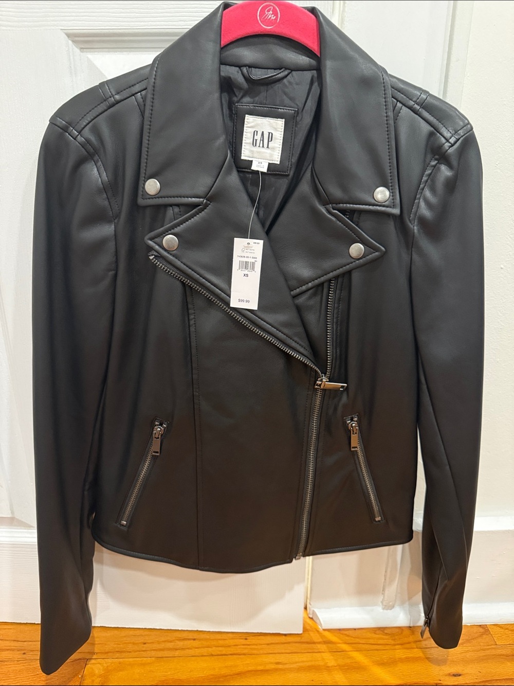 GAP Black Faux Leather Moto Jacket with Silver Hardware